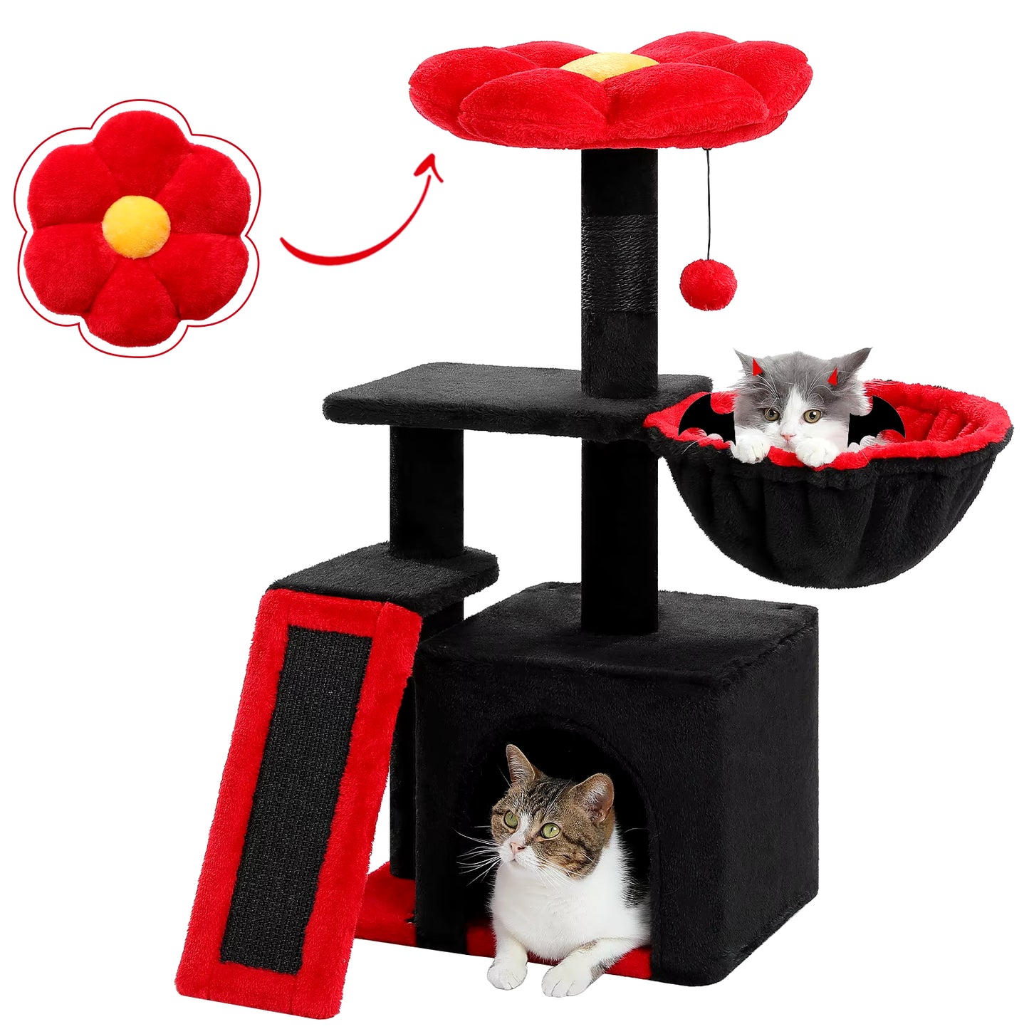 Cat Tree Luxury Cat Towers with Double Condos Spacious Perch Cat Hammock Fully Wrapped Scratching Sisal Post and Dangling Balls