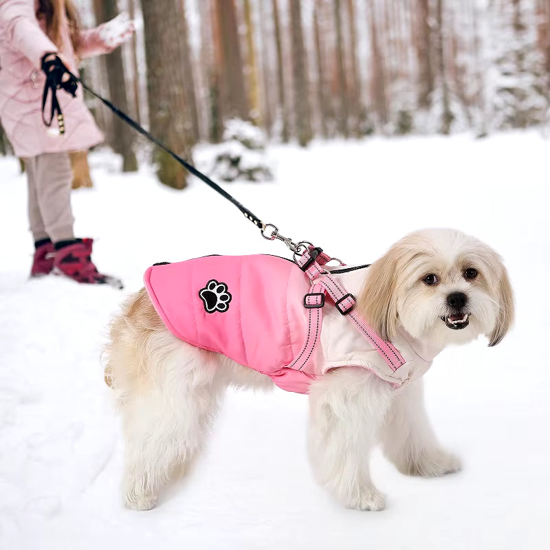 Fashion Color Dog Winter Jacket with Harness Reflective Warm Dog Snow Coat for Small Medium Dogs Cold Weather Vest Outfit