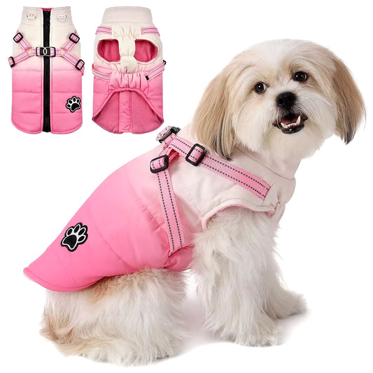 Fashion Color Dog Winter Jacket with Harness Reflective Warm Dog Snow Coat for Small Medium Dogs Cold Weather Vest Outfit