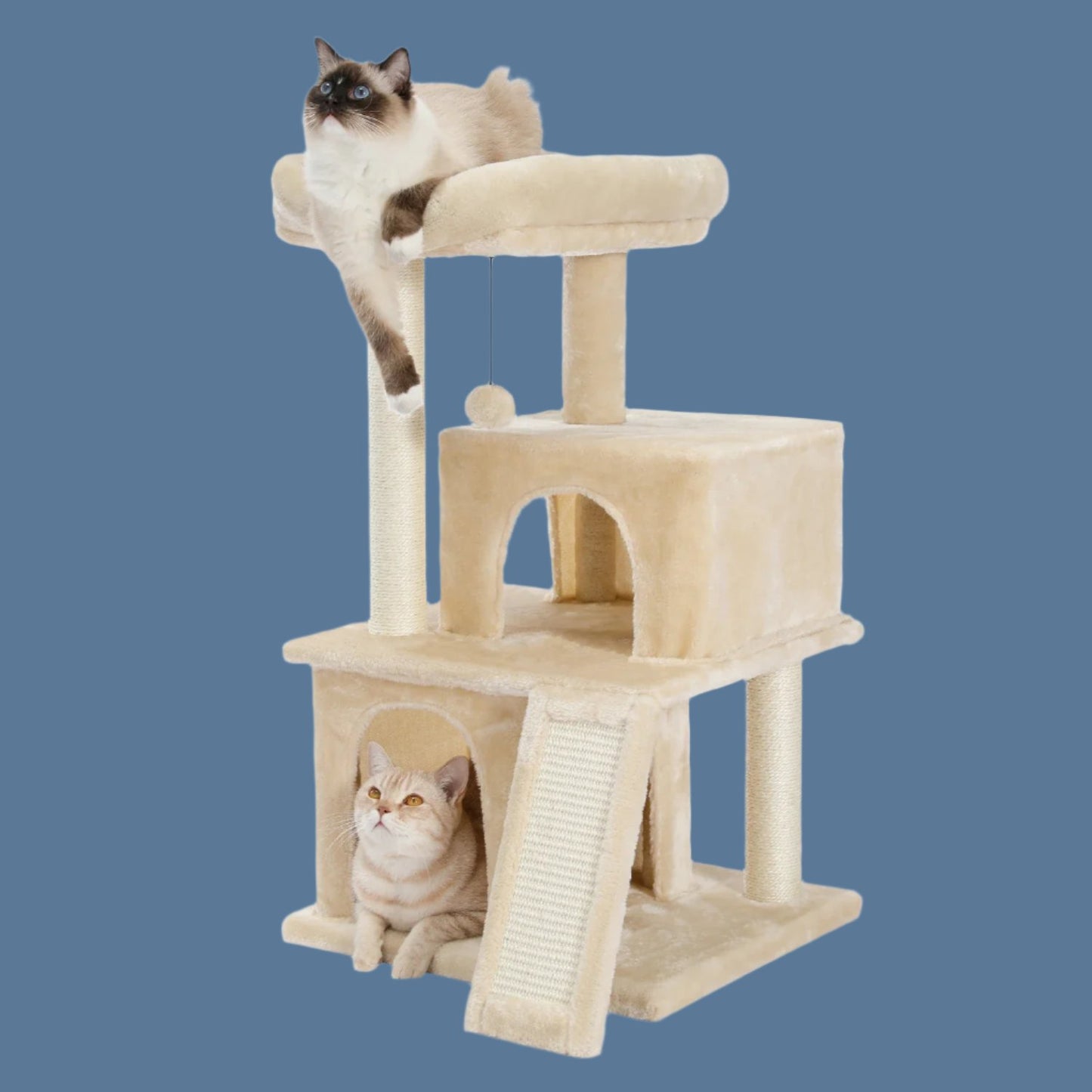 Cat Tree Luxury Cat Towers with Double Condos Spacious Perch Cat Hammock Fully Wrapped Scratching Sisal Post and Dangling Balls