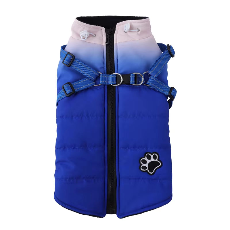 Fashion Color Dog Winter Jacket with Harness Reflective Warm Dog Snow Coat for Small Medium Dogs Cold Weather Vest Outfit