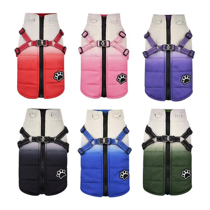 Fashion Color Dog Winter Jacket with Harness Reflective Warm Dog Snow Coat for Small Medium Dogs Cold Weather Vest Outfit