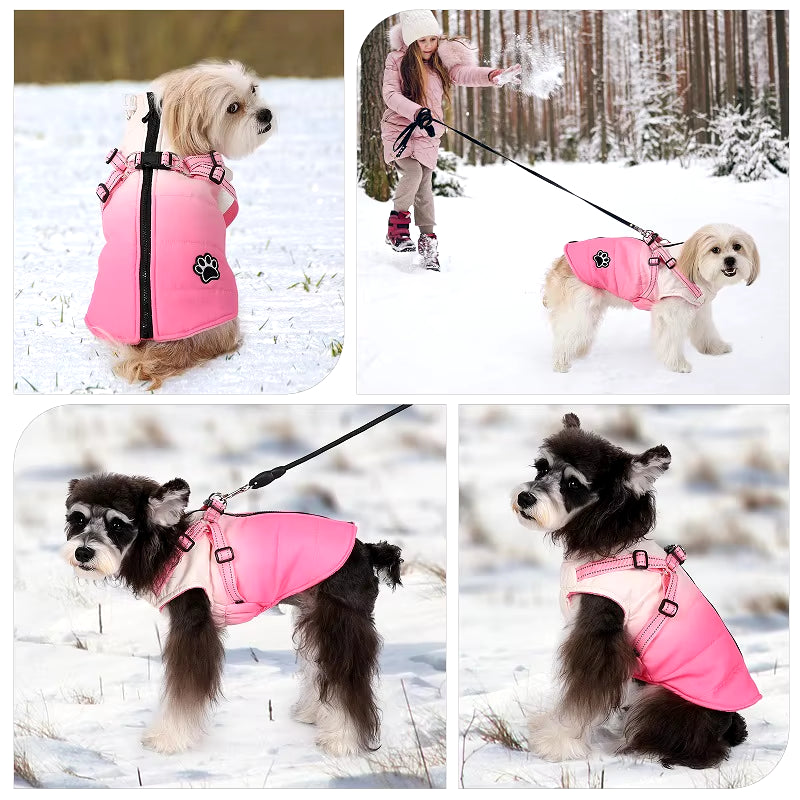 Fashion Color Dog Winter Jacket with Harness Reflective Warm Dog Snow Coat for Small Medium Dogs Cold Weather Vest Outfit