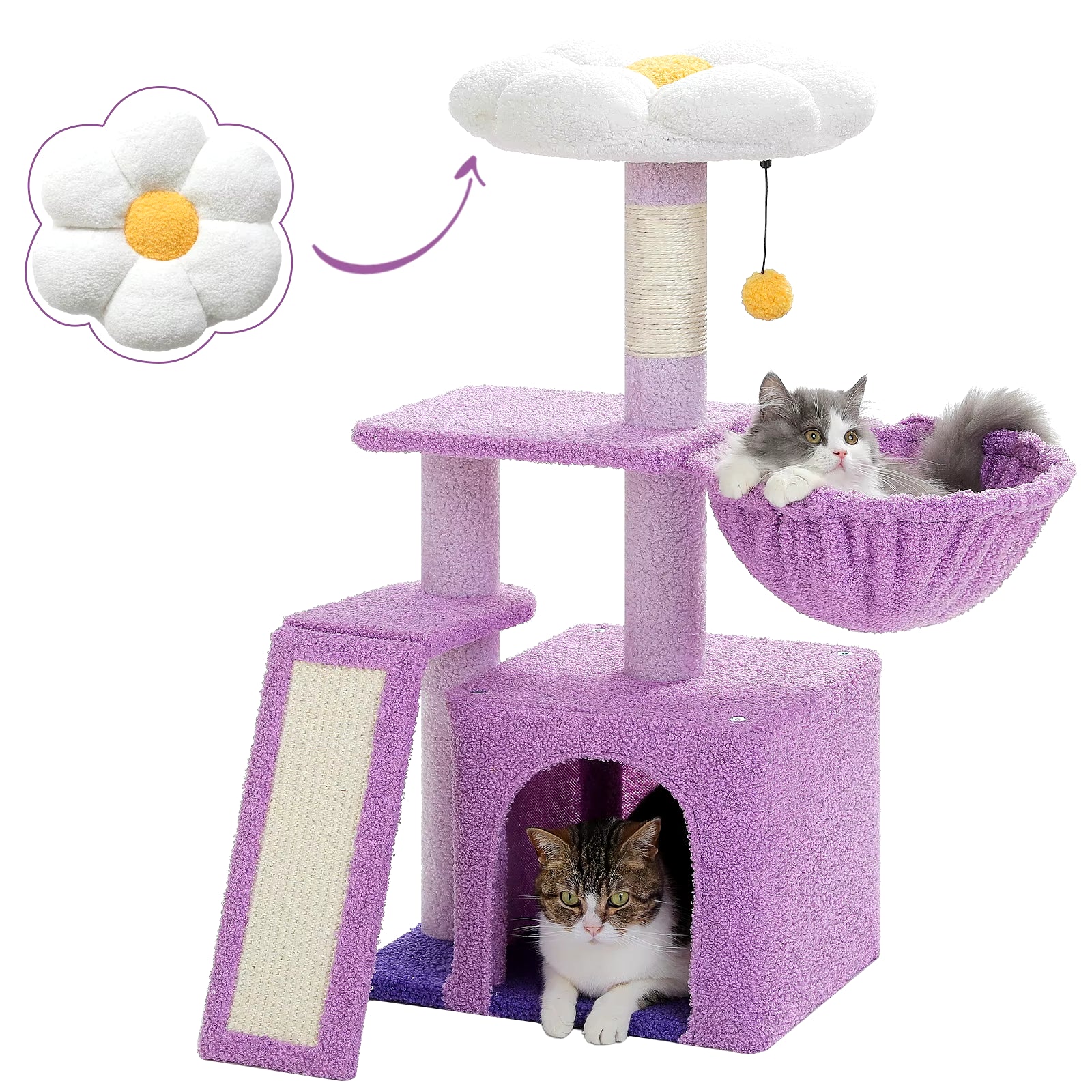 Cat Tree Luxury Cat Towers with Double Condos Spacious Perch Cat Hammock Fully Wrapped Scratching Sisal Post and Dangling Balls