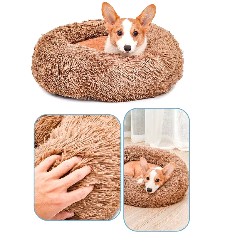 Round Pet Dog Cat Bed Pet Calming Bed Nest Anti-Slip Bottom Design Warm Comfortable Pet Bed Fur Donut Sofa Warm Resting Place