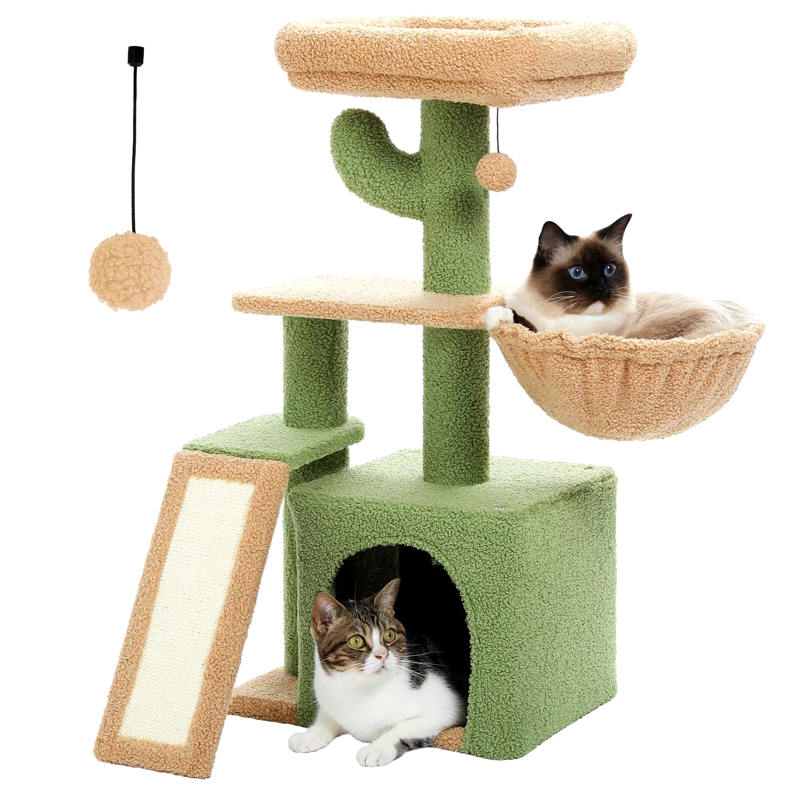 Cat Tree Luxury Cat Towers with Double Condos Spacious Perch Cat Hammock Fully Wrapped Scratching Sisal Post and Dangling Balls