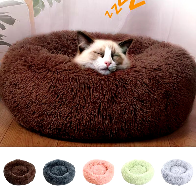 Round Pet Dog Cat Bed Pet Calming Bed Nest Anti-Slip Bottom Design Warm Comfortable Pet Bed Fur Donut Sofa Warm Resting Place