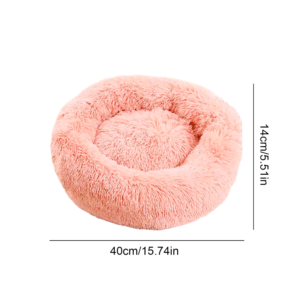 Round Pet Dog Cat Bed Pet Calming Bed Nest Anti-Slip Bottom Design Warm Comfortable Pet Bed Fur Donut Sofa Warm Resting Place