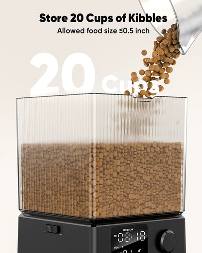 Automatic Cat Feeder for 2 Cats, 20 Cups/5L Automatic Cat Food Dispenser for Small Pets Indoor, Timed Cat Feeder for Dr